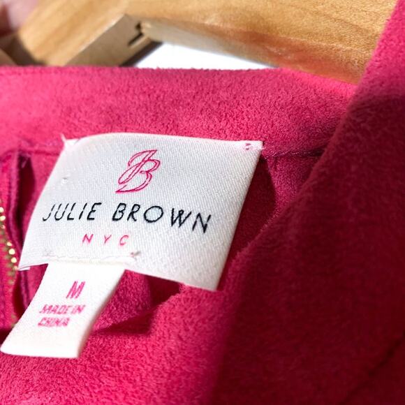 Julie Brown Suede Short Sleeve Triangle Cut Out Sheath Dress Pink Gold Medium - Picture 6 of 9